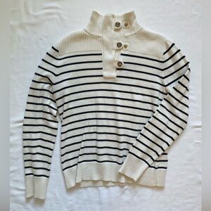 Ralph Lauren Black/White Striped Cable Knit Gold Button Sweater